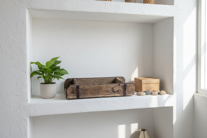 Vintage Indian brick mould with wabi style charm. A unique handcrafted piece perfect for coastal, Boho, and natural home decor styling.