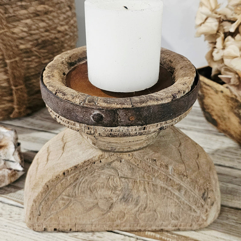 Vintage Indian Wooden Candle Holder