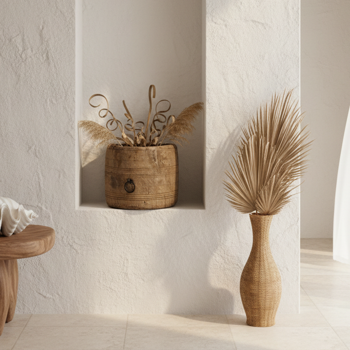 Bleached Vintage Indian Wooden  Mana Pot | Style 2