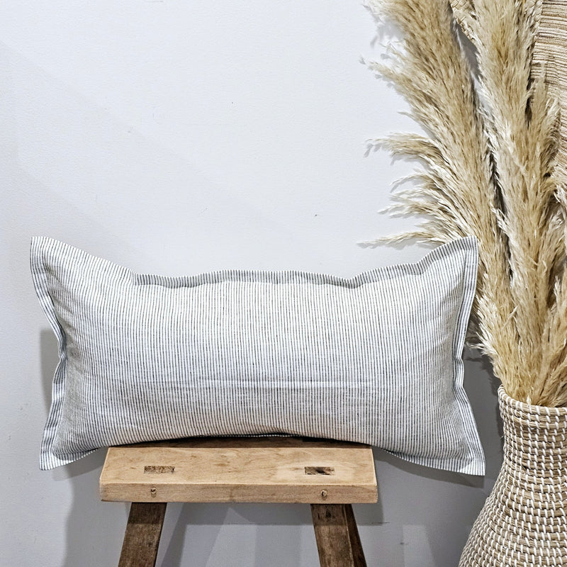 Maelle French Flax Linen Cushion Cover | Charcoal Pinstripe