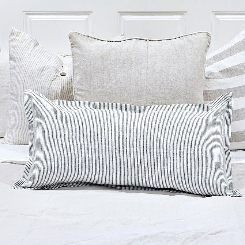 Maelle French Flax Linen Cushion Cover | Charcoal Pinstripe