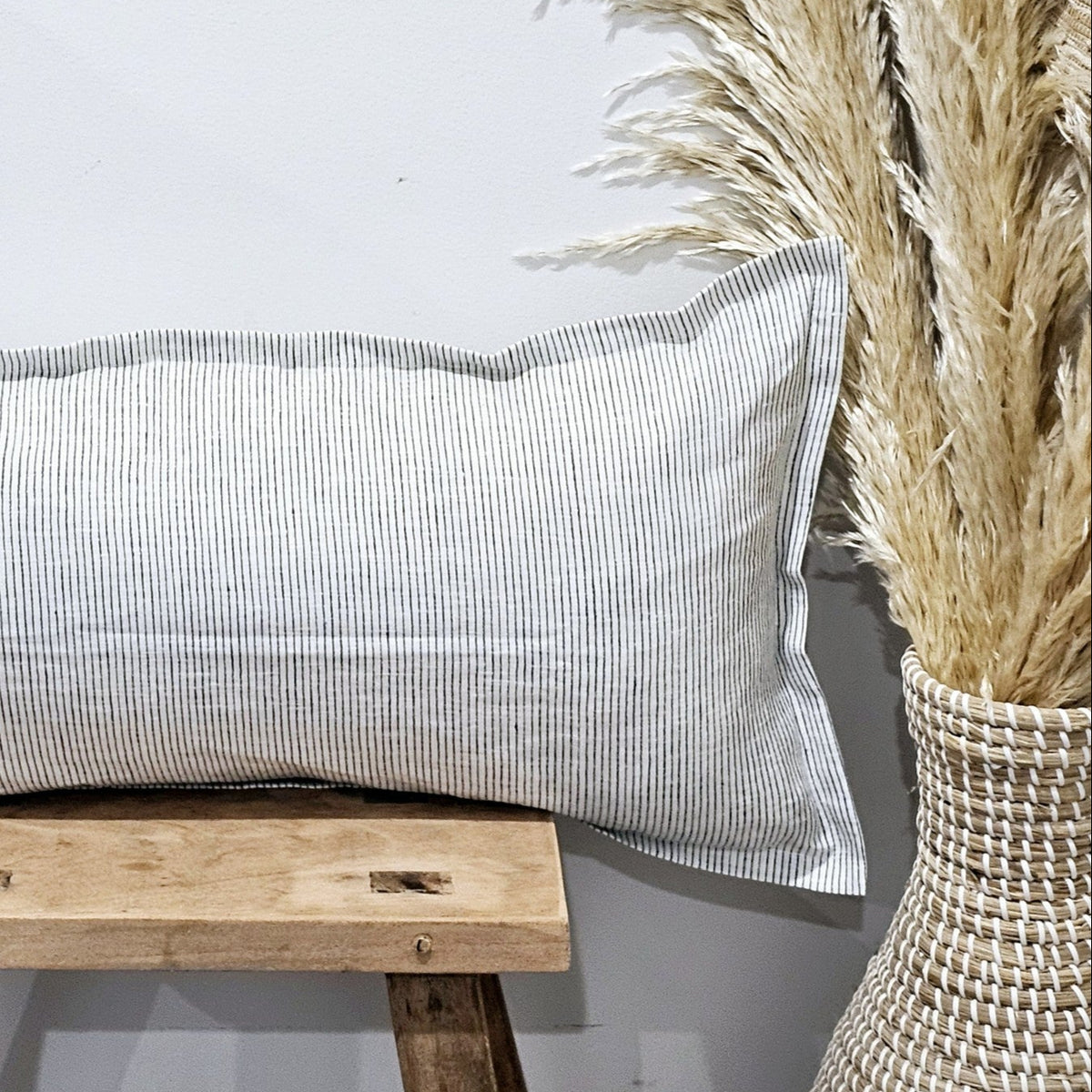 Maelle French Flax Linen Cushion Cover | Charcoal Pinstripe