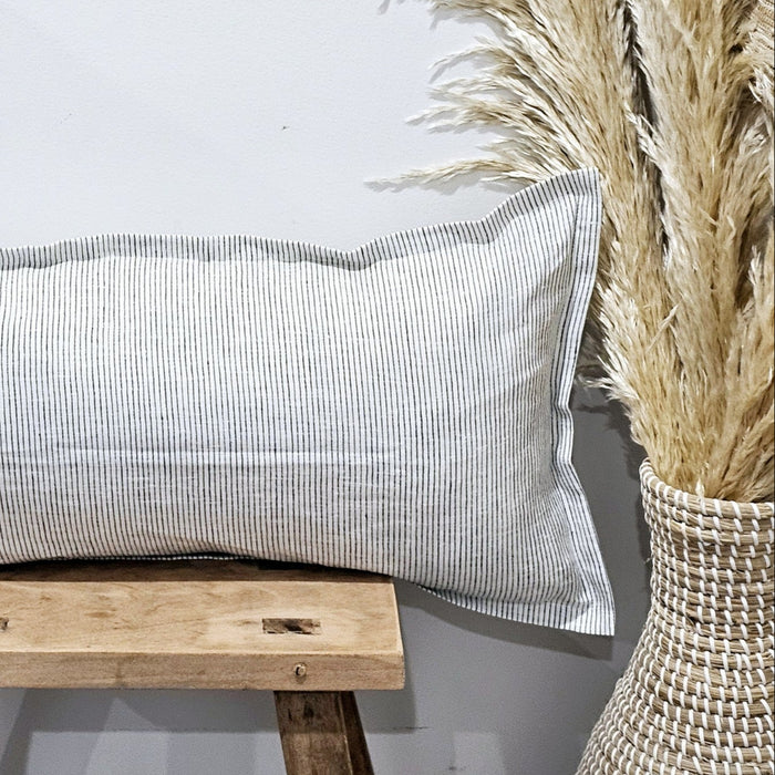 Maelle French Flax Linen Cushion Cover | Charcoal Pinstripe