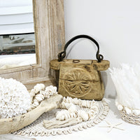 Bleached Vintage Indian Carved Oil Pot.