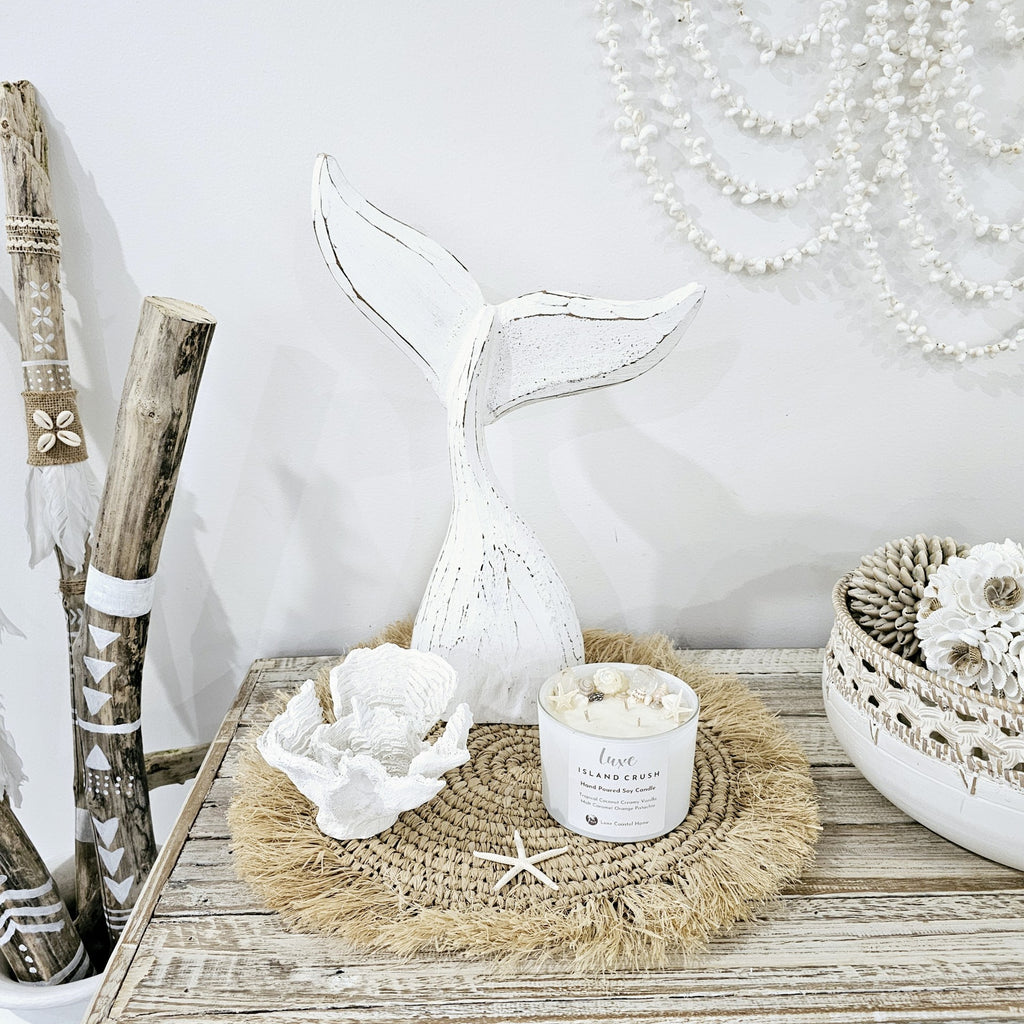 White Carved Rustic Wooden Whale Tail