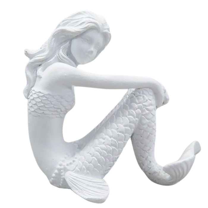 White Mermaid Sculpture Sitting Side