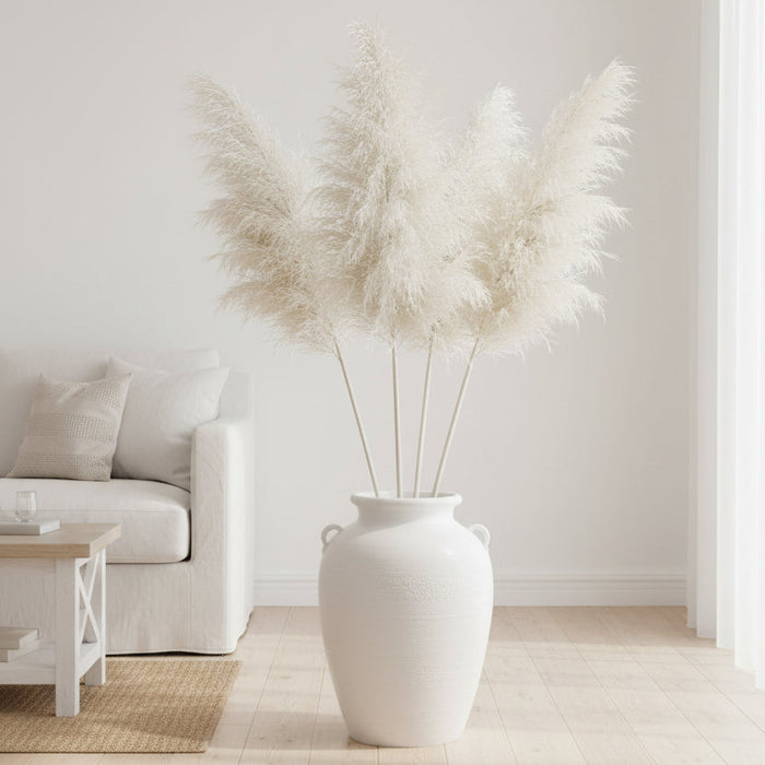 White Artifical Pampas Grass decorative stem for  beach house coastal contemporary decor
