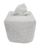 Luxe Hand Beaded Square Tissue Box Cover White