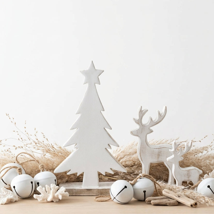 Shop our 31cm mango wood Christmas tree with a whitewashed wooden base. A timeless rustic decoration for farmhouse and neutral Christmas styling.