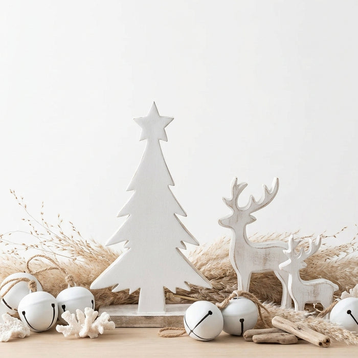 Shop our 31cm mango wood Christmas tree with a whitewashed wooden base. A timeless rustic decoration for farmhouse and neutral Christmas styling.