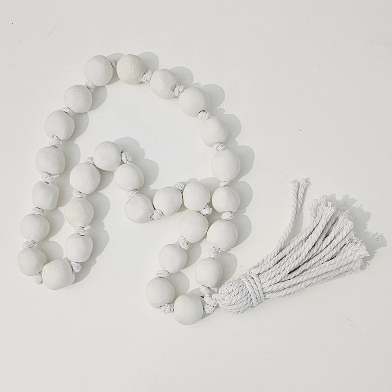 Hand Rolled Clay Bead White Tassel.