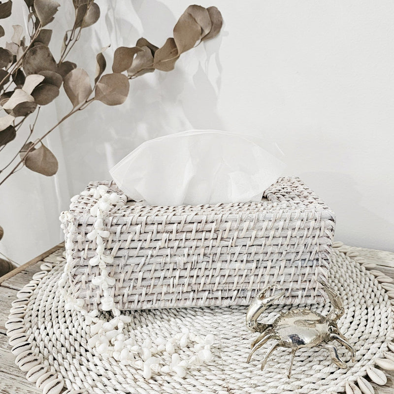 Rattan Tissue Box Rectangle | Whitewash