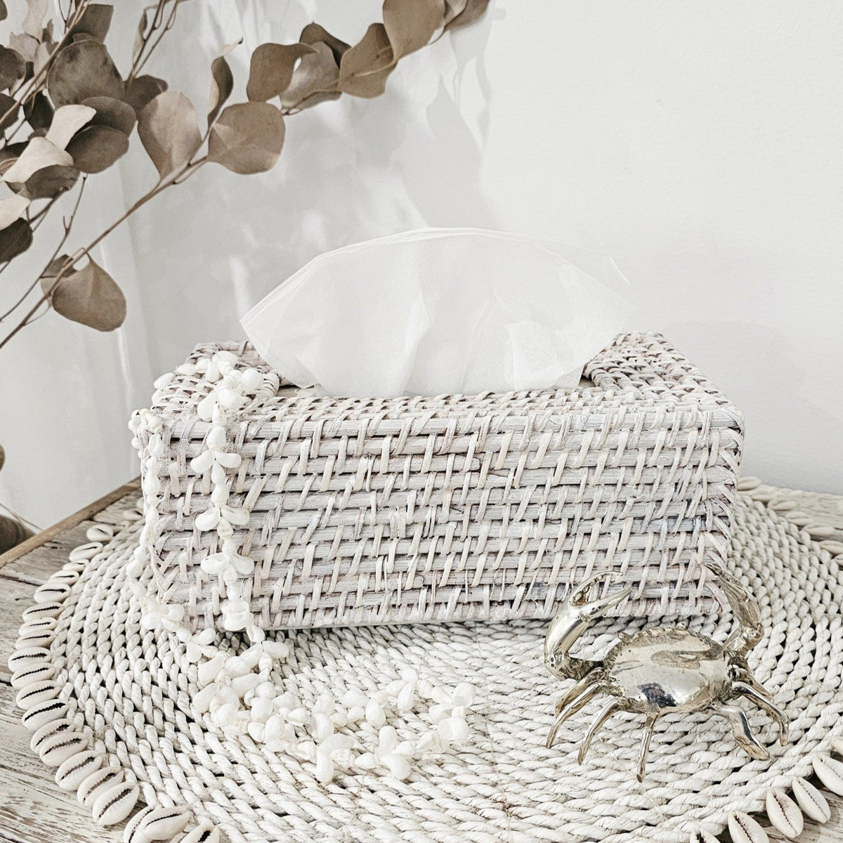 Rattan Tissue Box Rectangle | Whitewash