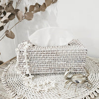 Rattan Tissue Box Rectangle | Whitewash