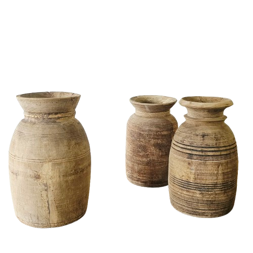 Vintage Indian Bleached Wooden Pot | Style 1