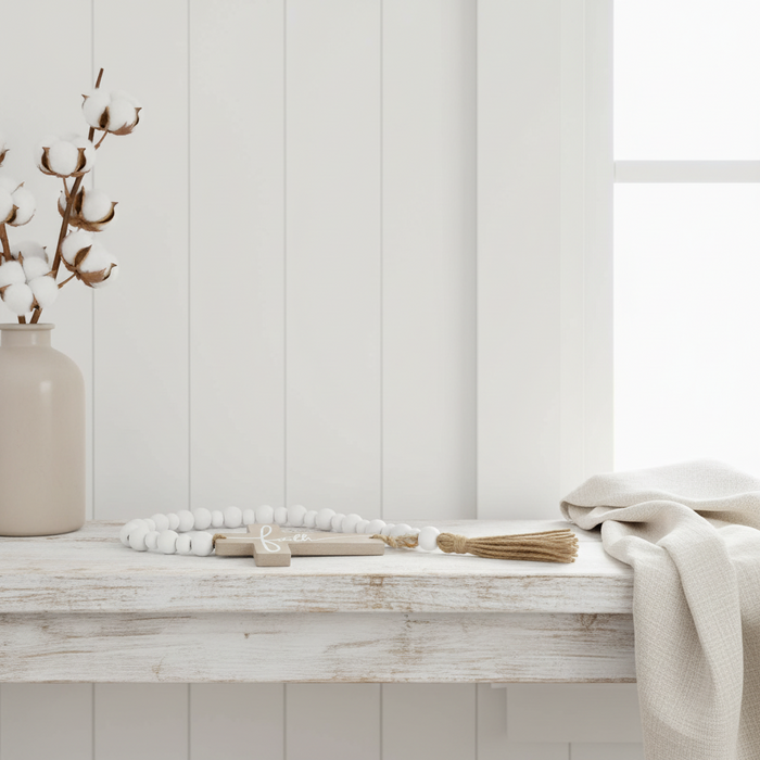 Wooden farm house bead tassel