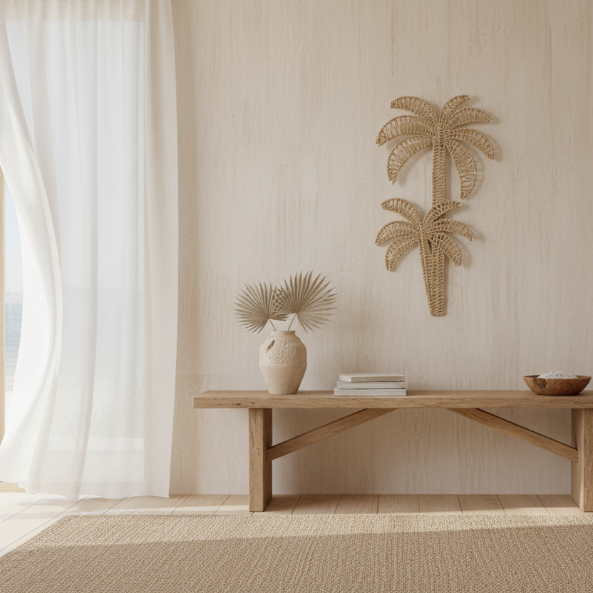 Tropical Coastal Rattan Palm_Tree_Wall Hanging for Australian beach house decor