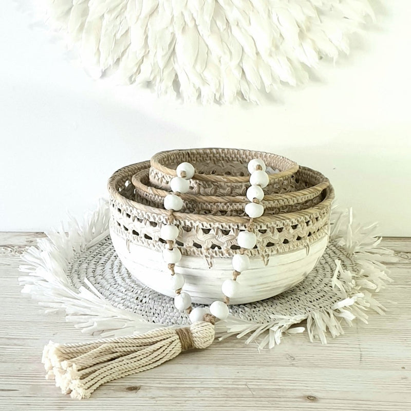 Carved Rustic Whitewashed Bowl - Luxe Coastal Home
