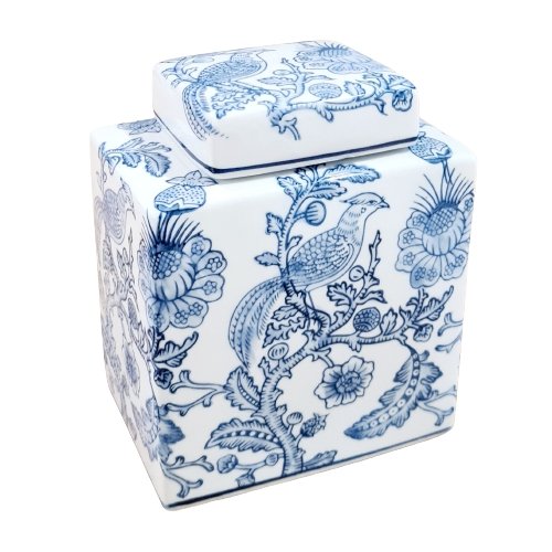 Chinoiserie Blue and White Hex Jar - Luxe Coastal Home