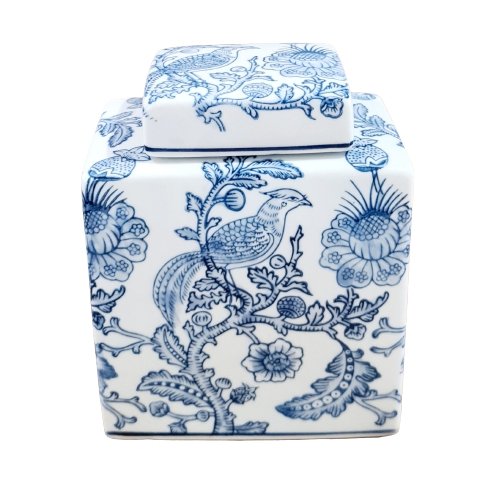 Chinoiserie Blue and White Hex Jar - Luxe Coastal Home