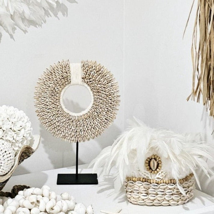 Cowrie Shell Hoop Necklace on Stand - Luxe Coastal Home