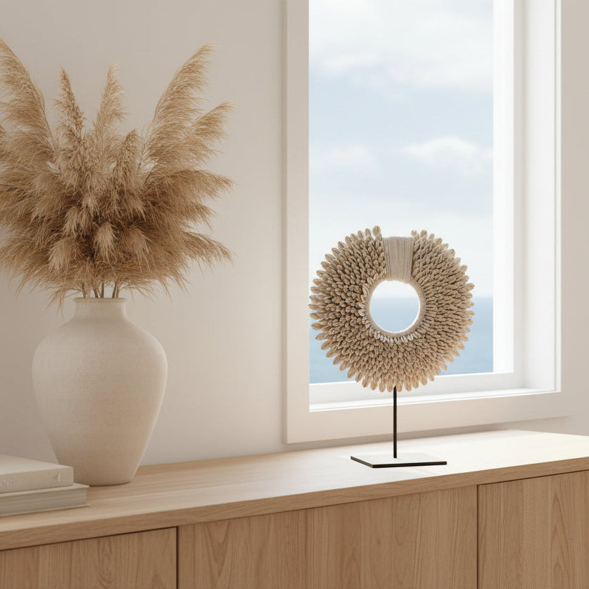 Cowrie Shell Hoop Necklace on Stand - Luxe Coastal Home