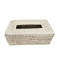 Rattan Tissue Box Rectangle | Whitewash