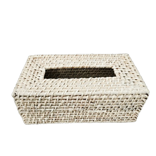 Rattan Tissue Box Rectangle | Whitewash