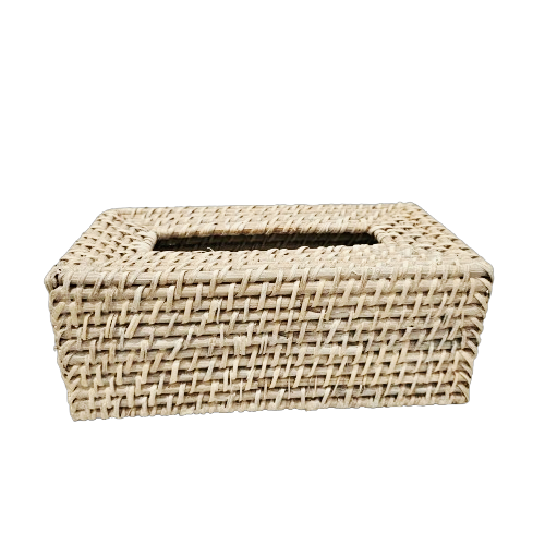 Rattan Tissue Box Rectangle | Whitewash