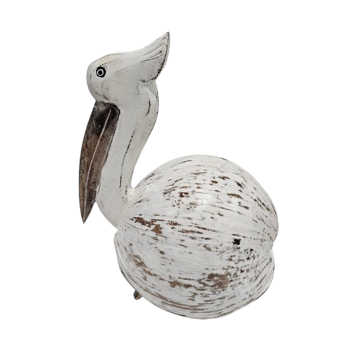 Coastal Rustic Sitting Wooden Pelican | White