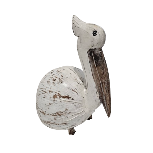 Coastal Rustic Sitting Wooden Pelican | White