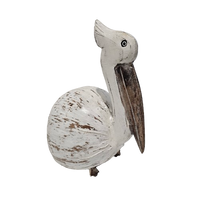 Coastal Rustic Sitting Wooden Pelican | White