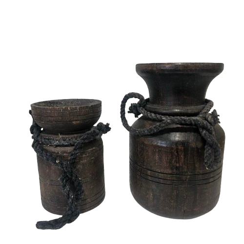 Vintage Indian Wooden Pot | Set of 2