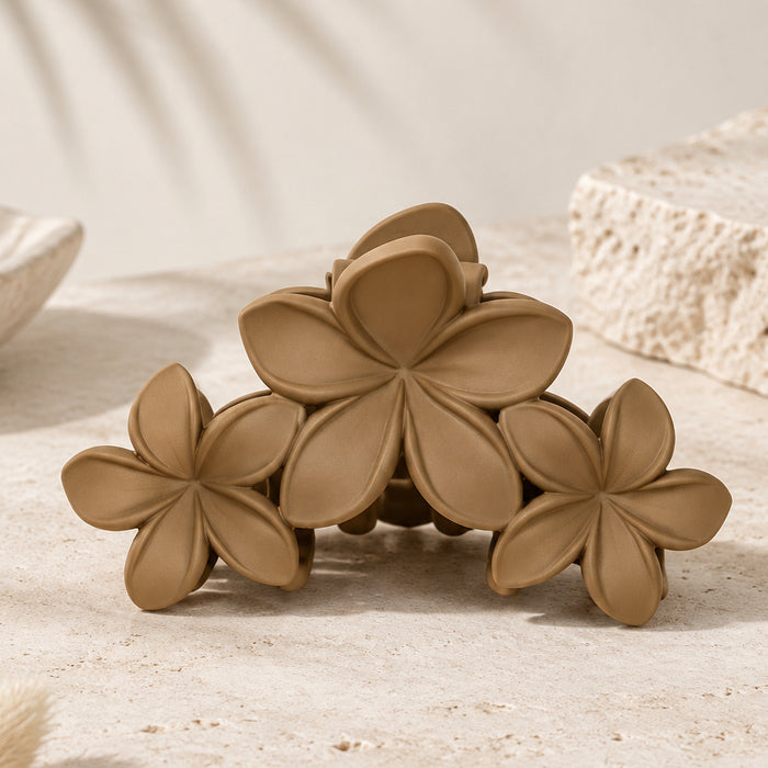 Frangipani Flower Trio Claw Clip | Coffee