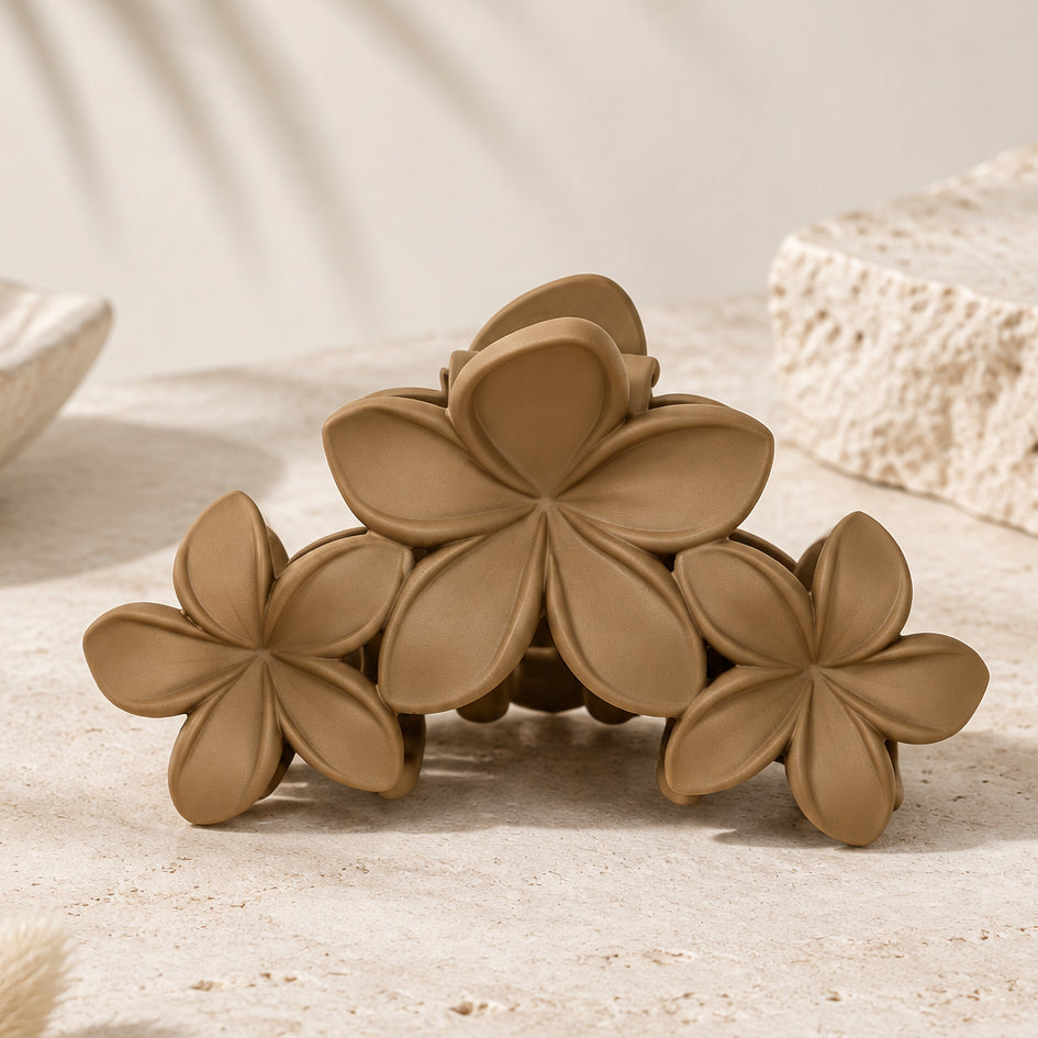 Frangipani Flower Trio Claw Clip | Coffee