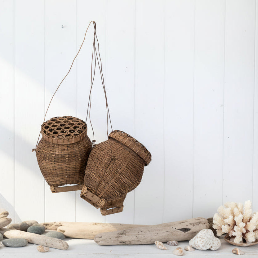 decorative fishing bait basket for coastal beach house interiors
