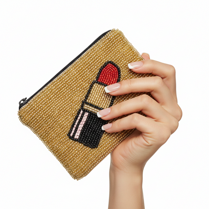 Glam girl lipstick beaded pouch small purse