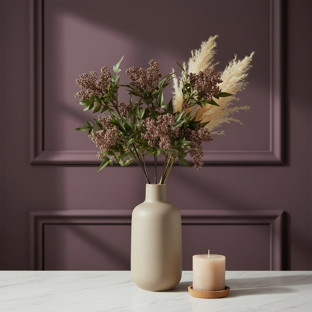 Mulberry berry pepper spray in a vase with other botanicals elegant faux stems for all home decor styles coastal hamptons contemporary