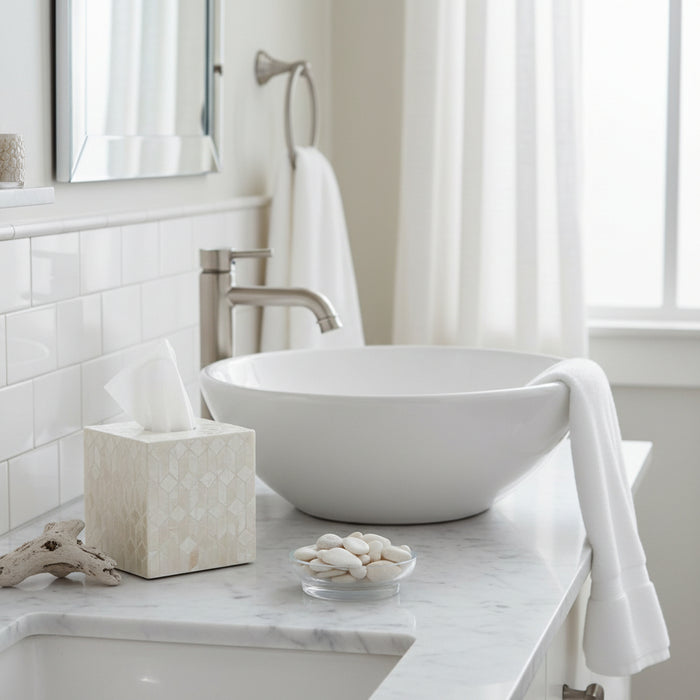 Ivory Shell Inlay Square Tissue Box - Luxe Coastal Home australian beach house decor