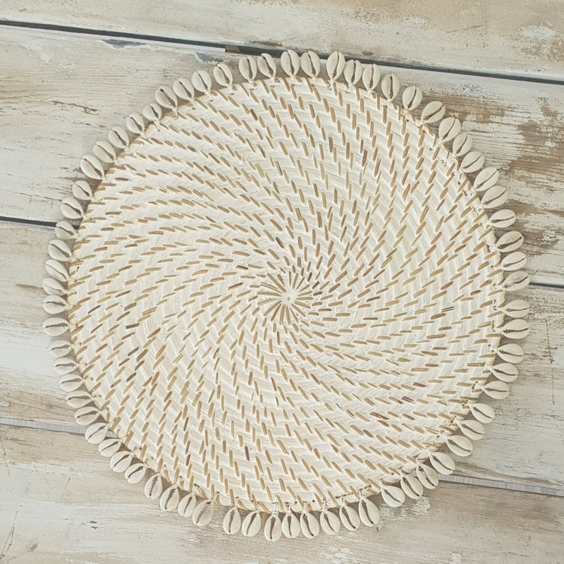 Rattan & Shell Place Mat Whitewash. - Luxe Coastal Home