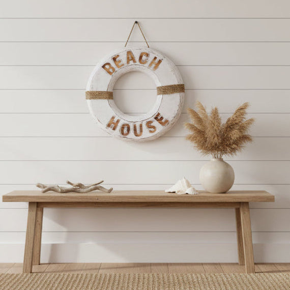 Rustic Wooden Life Buoy coastal beach house home decor 