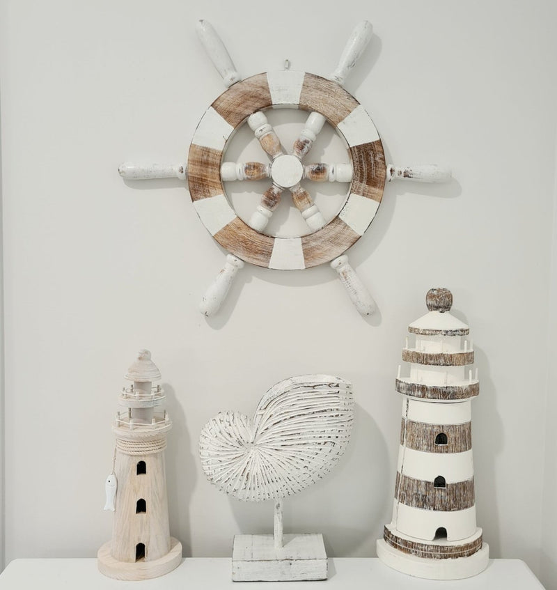 Rustic Wooden Ships Wheel - Luxe Coastal Home