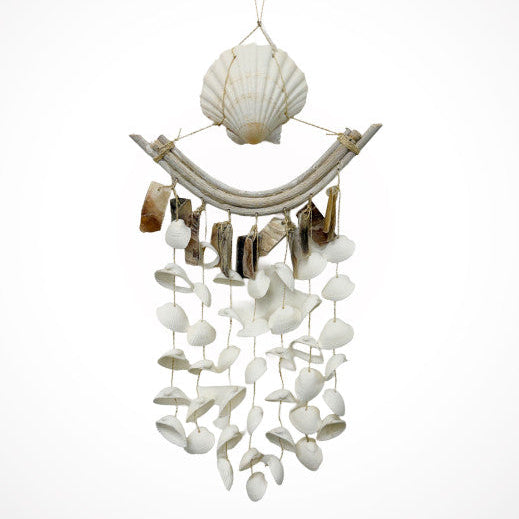 Solange White Rattan and Shell Wind Chime Wall Hanging