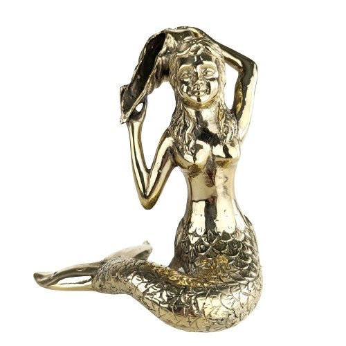 Sitting Brass Mermaid Figurine. - Luxe Coastal Home