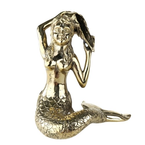 Sitting Brass Mermaid Figurine. - Luxe Coastal Home