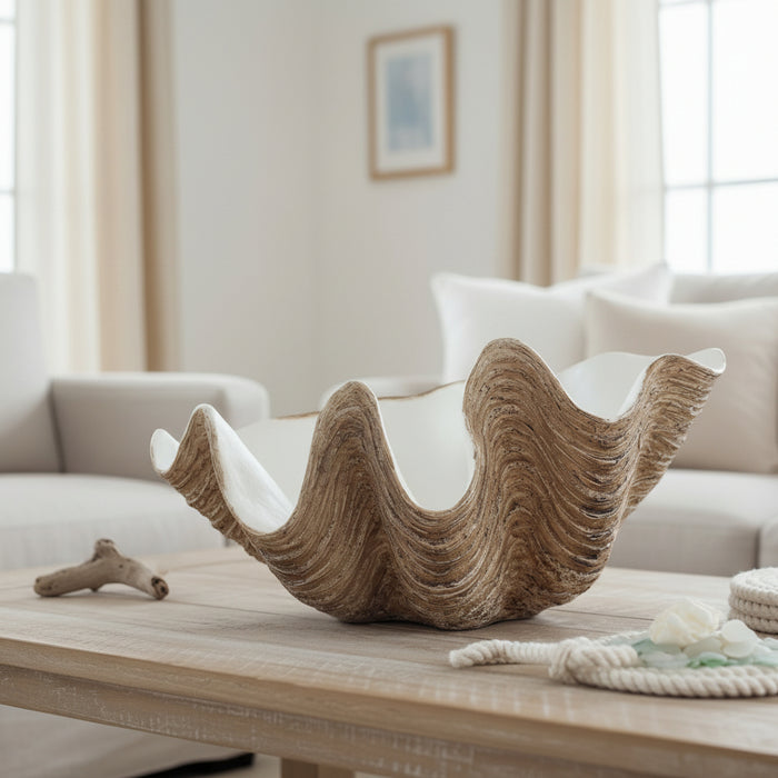Vintage clam shell decorative piece 38 cm coastal beach house decor large shell centerpiece natural weathered finish