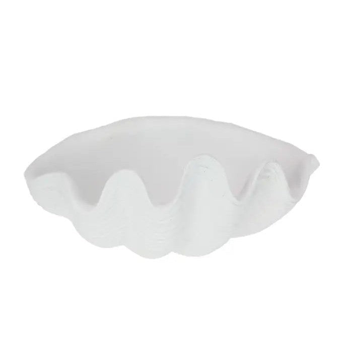 white resin clam shell decorative bowl with textured finish 22 cm coastal home decor styling