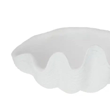 white resin clam shell decorative bowl with textured finish 22 cm coastal home decor styling