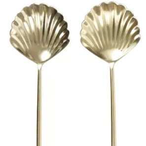 Gold Clam Shell Salad Servers. - Luxe Coastal Home