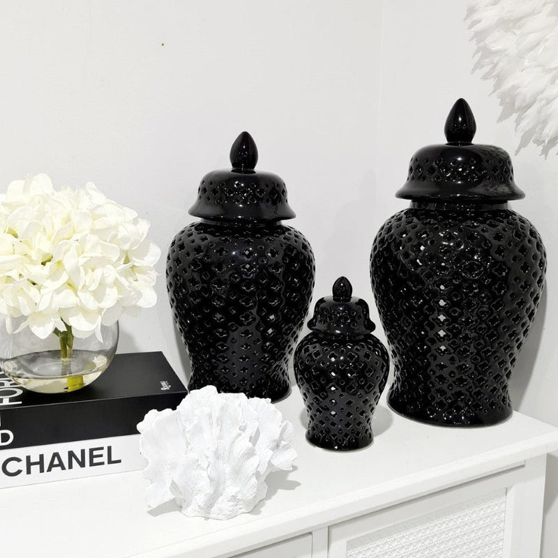 Hamptons Black Lace Ginger Jar - Luxe Coastal Home